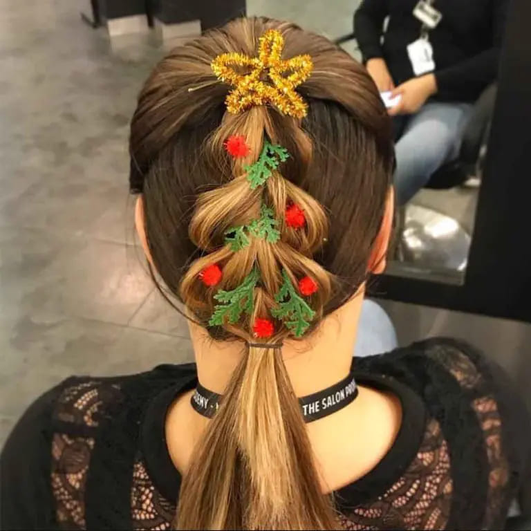10 Christmas Hairstyles for You to Rock This Christmas. 10 Brown Hair With Christmas Tree French Braid With Blonde Highlights