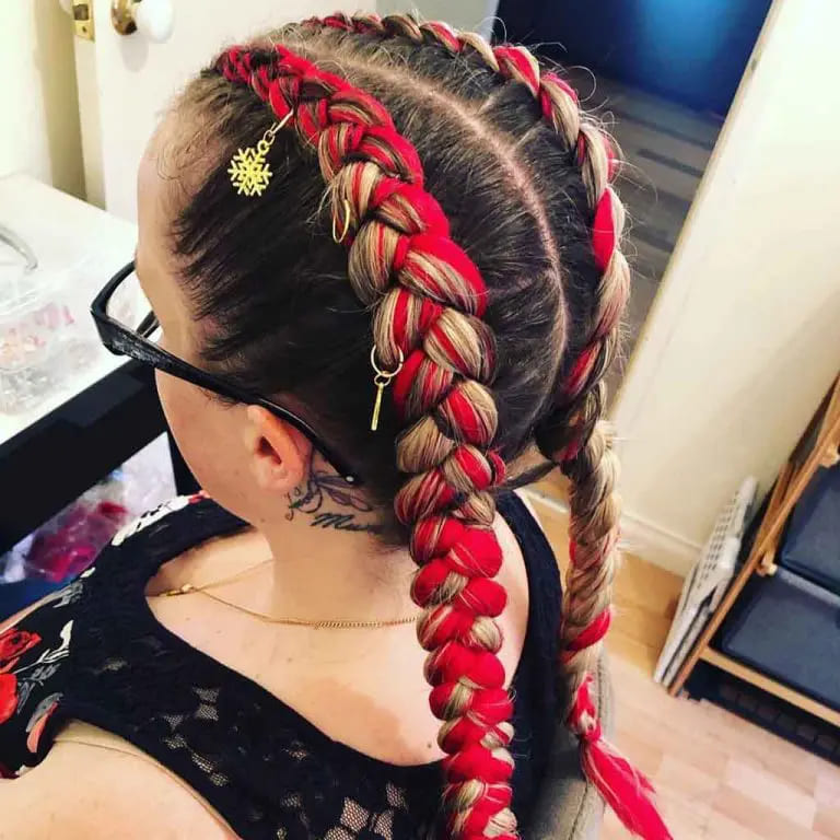 10 Christmas Hairstyles for You to Rock This Christmas. 4 Christmas Hair With Crimson Red and Honey Blonde Dutch Braided Hair Extensions