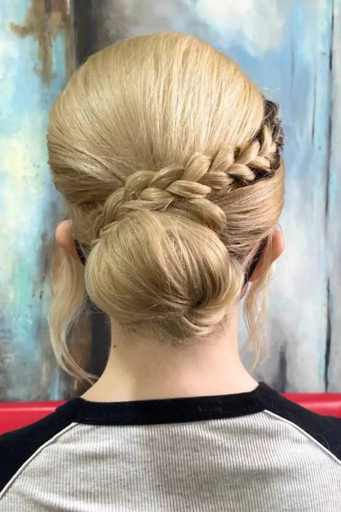 10 Elegant Long Hair Updos 5 Elegant Side Braid and Smooth Low Bun