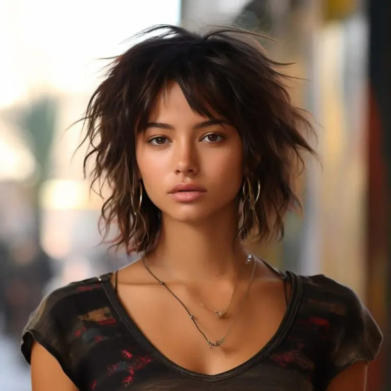 12 Short Wolf Cuts With Curtain Bangs 13 Fluffy Tousled Cinnamon Brown Shag Mullet Wolf Cut With Choppy Curtain Bangs