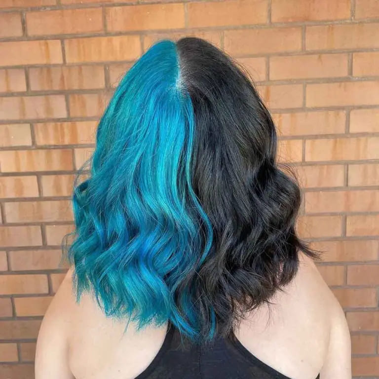16 Gemini Hair Color Ideas to Embrace Dual-Toned Brilliance 4 Gemini Style Short Pacific Blue and Black Wavy Hair