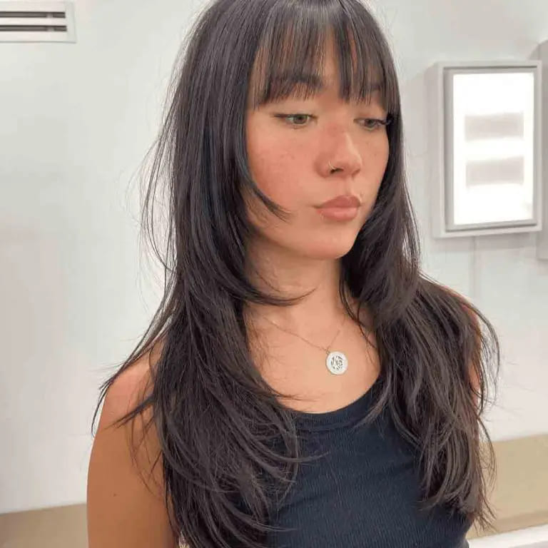10 Classy Shaggy Wolf Cuts With Bangs 4 Layered Shag Wolf Cut With Choppy Bangs on Long Hair