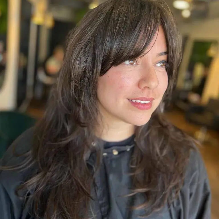 10 Beautiful Variations of Wolf Cut With Bangs For Women 3 Layered Wolf Cut With Side-Swept Bangs