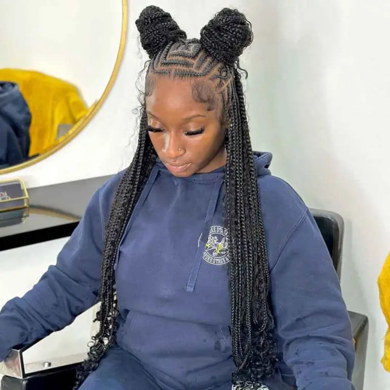 10 Mesmerizing Fulani Braids to Stun Everyone 3 Long Freestyle Boho Fulani Braids With Buns