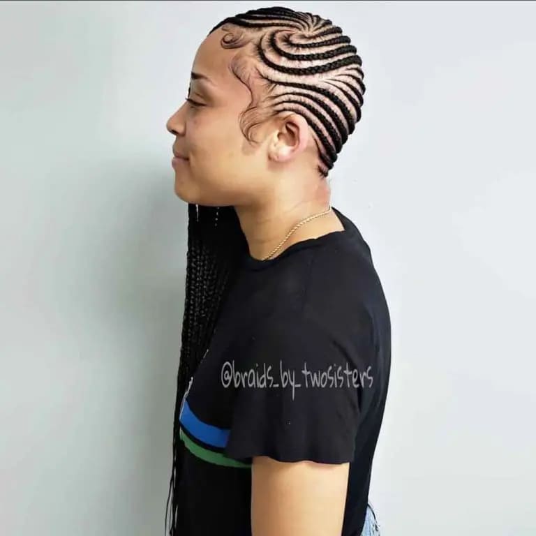 12 Twistiest Swirl Cornrows to Wow the Crowd 6 Long Side Swirl Cornrows