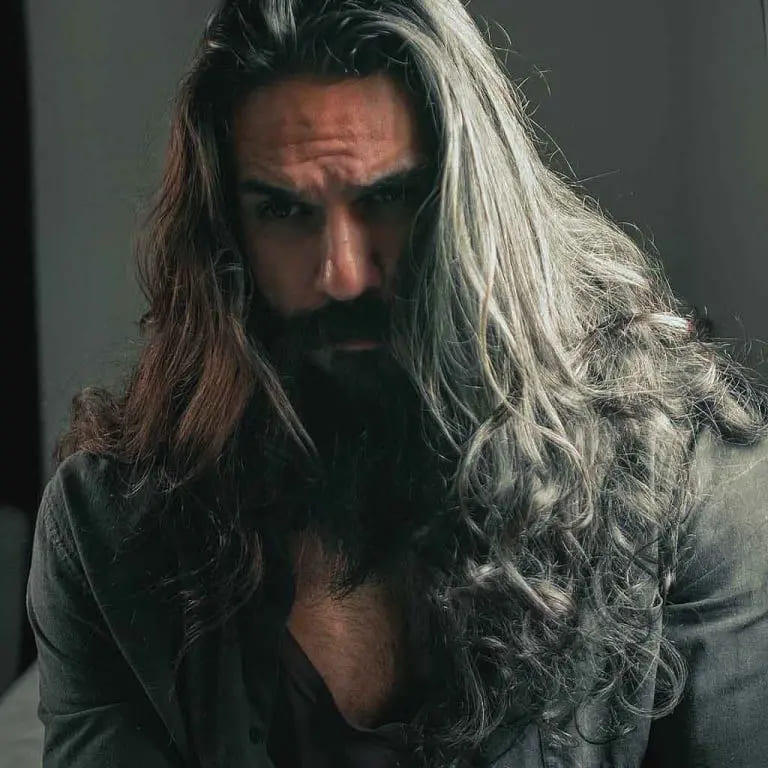 10 Haircuts for Long-Haired Men 2 Long Wavy Tousled Ash Grey Hair