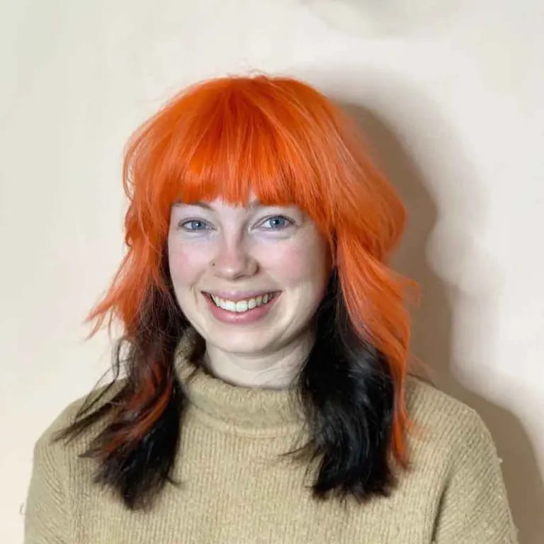10 Edgy and Stylish Soft Mullet Hairstyles 2 Orange Black Medium Soft Mullet With Bangs