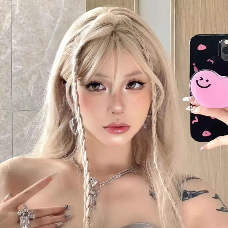 12 Stunning Korean Hairstyles for Women 5 Korean Style Blonde Hair With Braid Flicks and Bangs