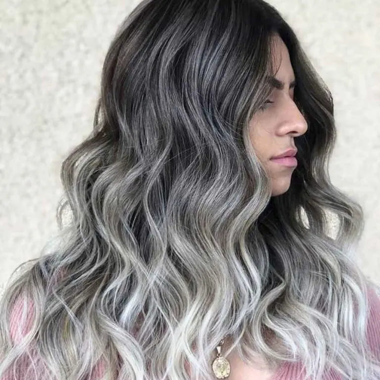 12 Shining Hairstyles With Silver Highlights 4 Long Wavy Black Hair With Silver Highlights