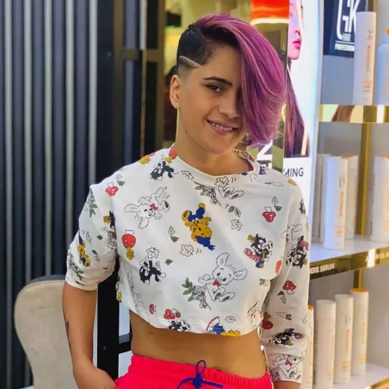 10 Edgy Side-Shaved Hairstyles 6 Voluminous Purple Pixie With Side-Cut