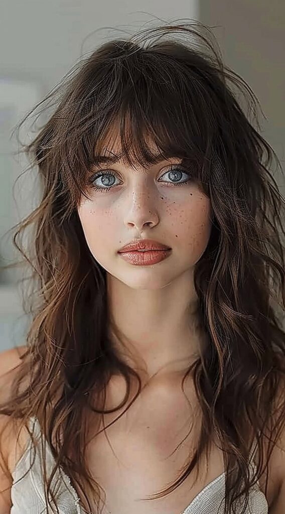 27 Bottleneck Bangs Long Hair Styles: Flattering Ideas for Every Face Shape 26 266 1