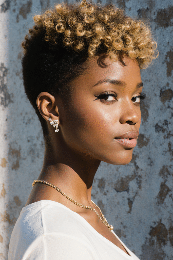 17 Awkward Length 4c Hairstyles 9 8. Highlighted TWA with Microcurls for Texture and Depth