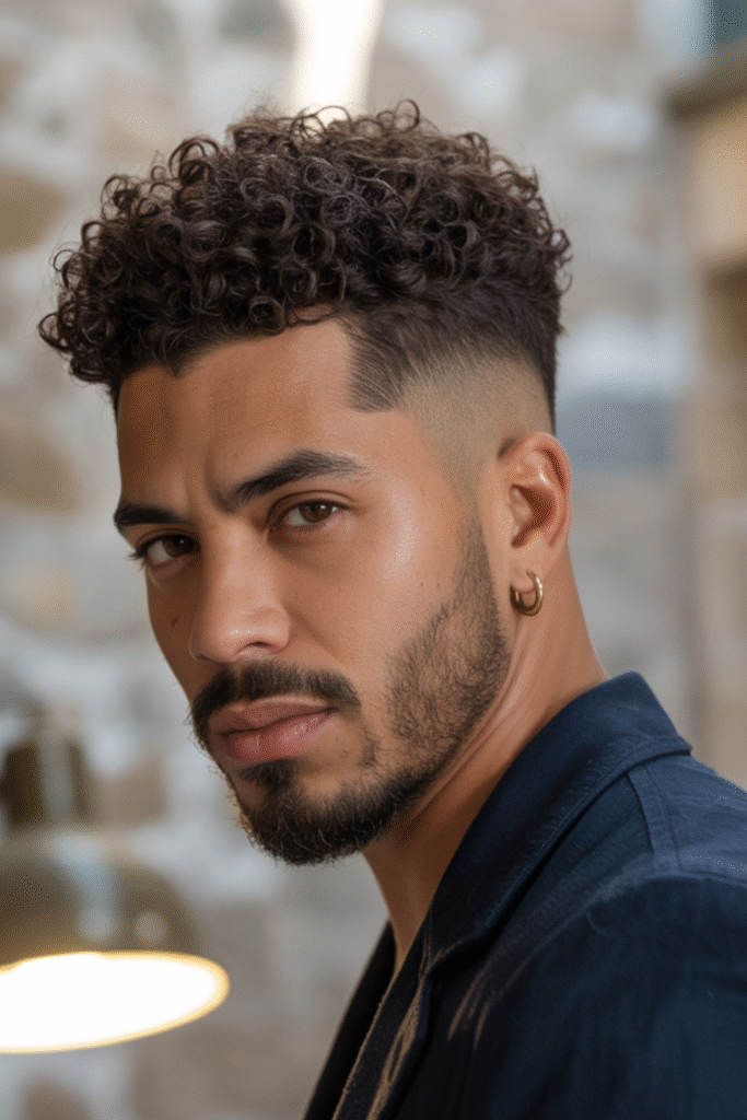 18 Curly Hairstyles for Men with Fade 5 Afro Fade with Tapered Sides