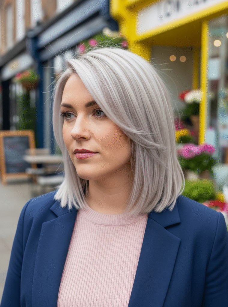15 Lob Hairstyles for Thick Hair 2 Angled Shoulder Length Lob with Platinum Color 1
