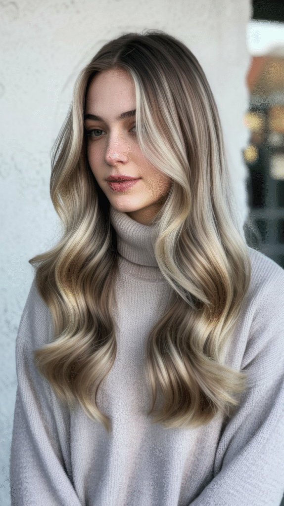 Ash Blonde Balayage on Wavy Layers