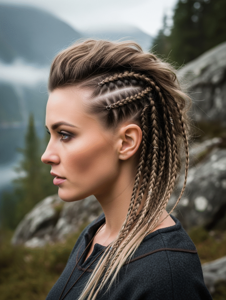 19 Viking Hairstyles for Women with Short Hair 1 Asymmetrical Braided Crown with Waterfall Braids 3