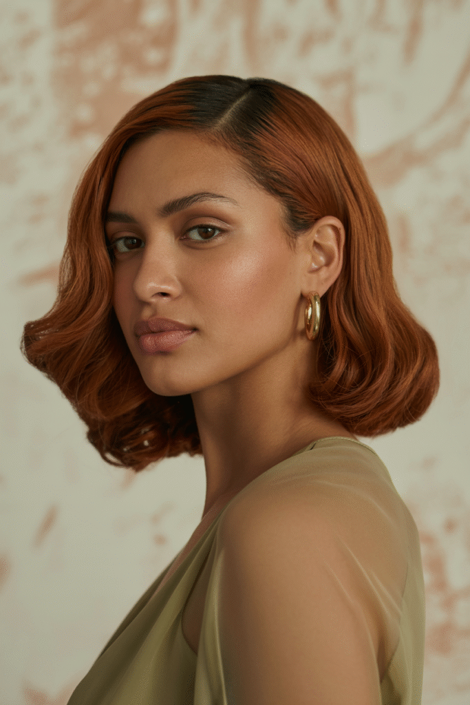22 Flattering Hair Color Ideas for Brown Skin 20 Auburn Waves with a Hint of Red