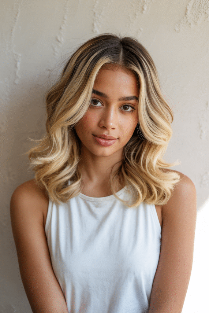 22 Flattering Hair Color Ideas for Brown Skin 12 Beachy Blonde Balayage Waves