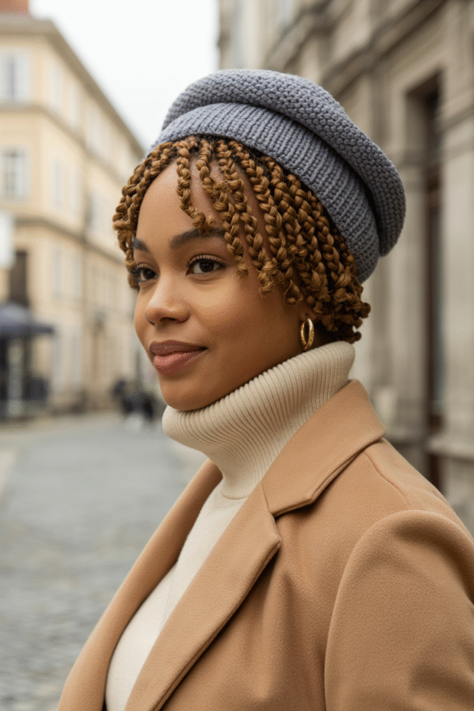 22 Beanie Hairstyles for Black Women 5 Beanie Over Crochet Braids
