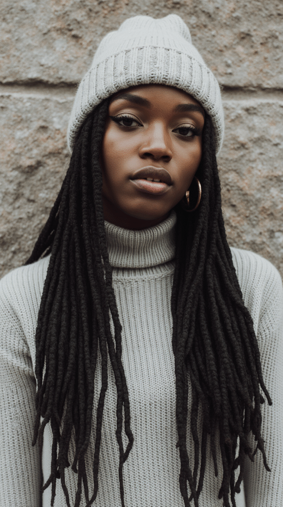 22 Beanie Hairstyles for Black Women 11 Beanie Over Long Locs