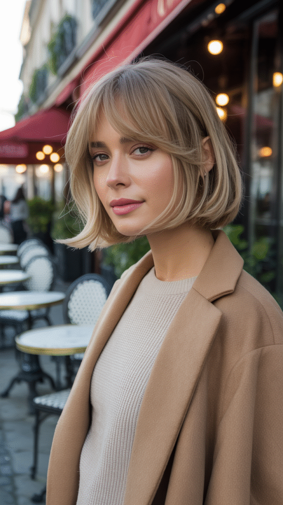 29 Modern Blonde Bob Hairstyles 16 Beige Blonde Bob with Side Swept Bangs