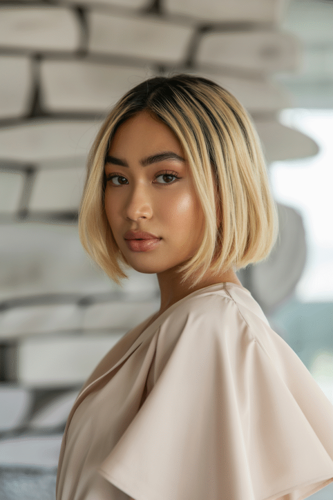 22 Flattering Hair Color Ideas for Brown Skin 15 Blonde Bob with Dark Roots