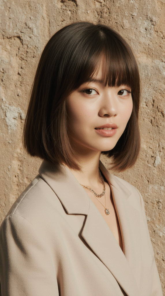 16 Stacked Bob Hairstyles for Fine Hair 4 Blunt Bangs on Inverted Sleek Stacked Bob