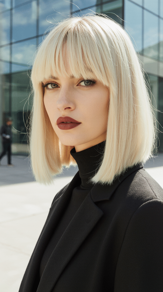 29 Modern Blonde Bob Hairstyles 5 Blunt Blonde Bob with Fringe