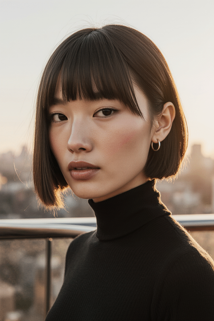 19 Flawless Fine Hair with Bangs Hairstyles 9 Blunt Bob with Straight Fringe