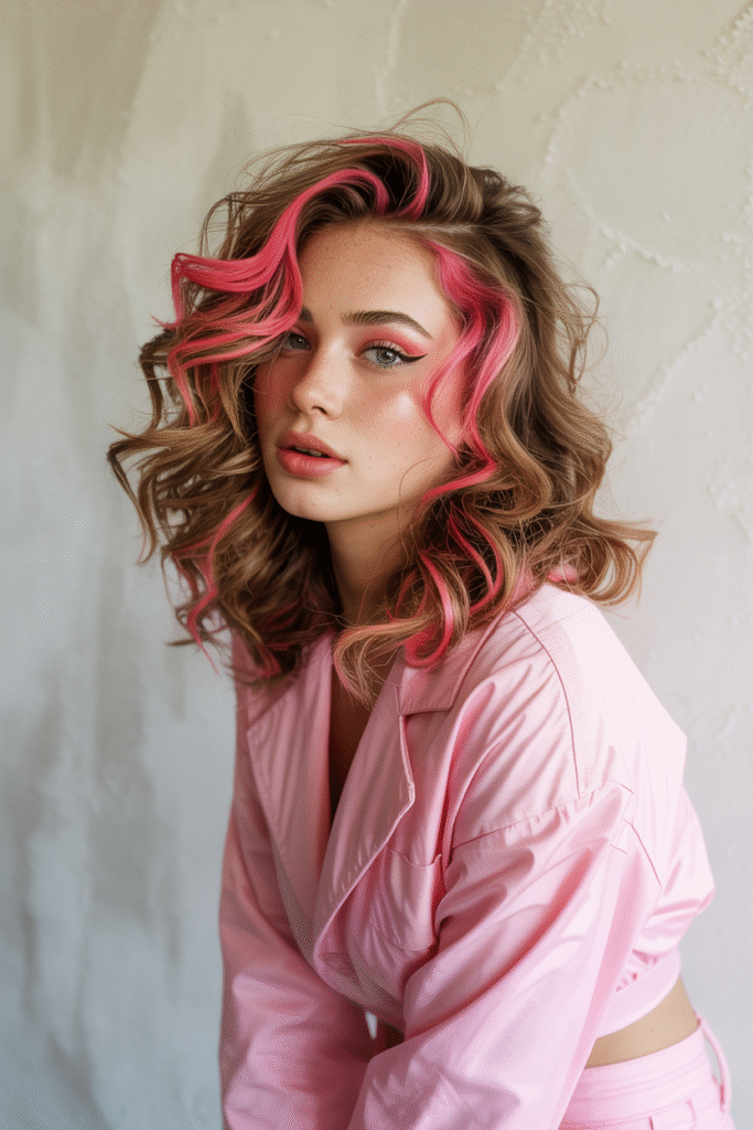 16 Pretty Pink Highlights in Brown Hair 8 Bold Neon Pink Waves