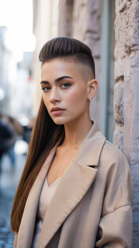 21 Sleek Ponytail Hairstyles 4 Bold Shaved Sides with Straight Sleek Ponytail
