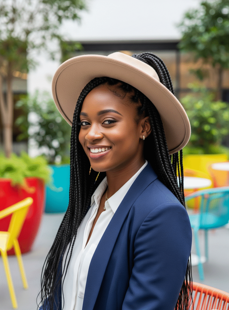 22 Hat Hairstyles for Work 1 Box Braided Half Up Half Down 1