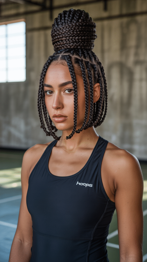 30 Top Basketball Hairstyles 30 Box Braids into a High Bun
