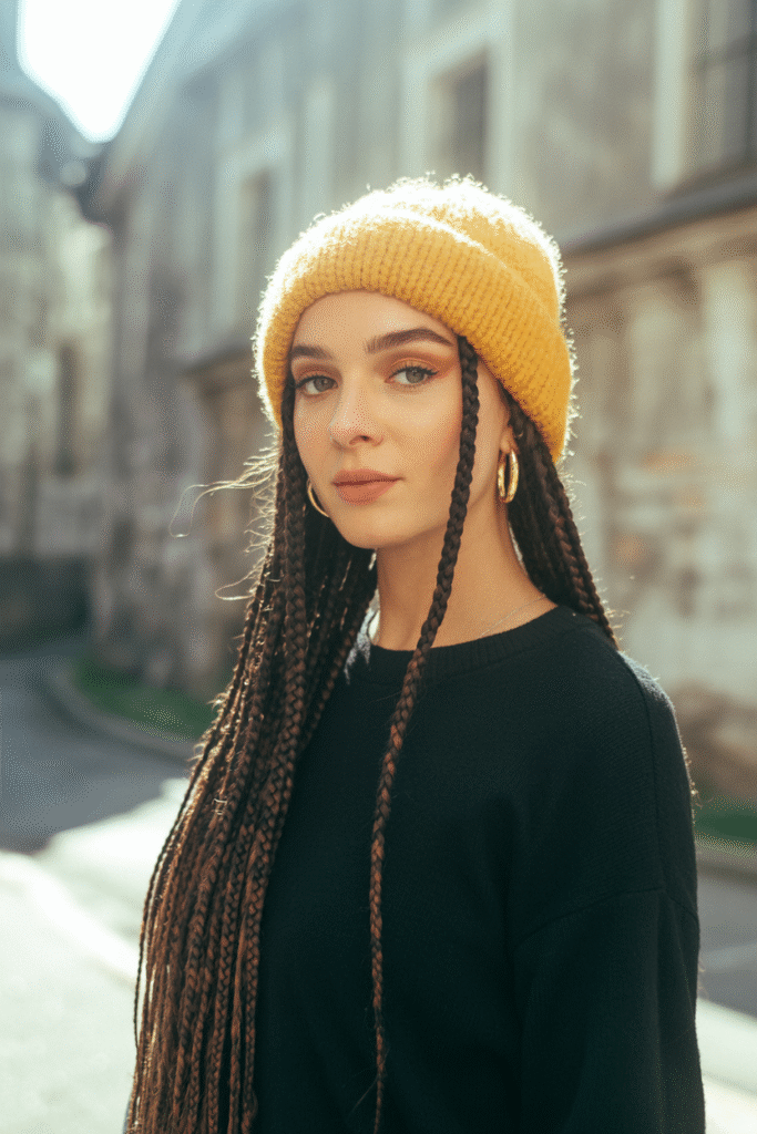 25 Mastering Beanie Hairstyles 18 Box Braids with a Beanie