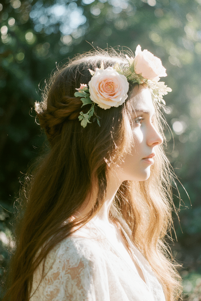 19 Fairy Hairstyles 2 Braided Crown with Centerpiece Flower Ornament 1