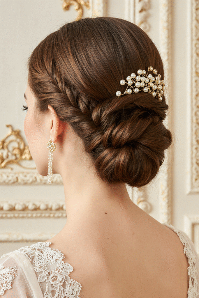 29 Formal Hairstyles for Short Hair 24 Braided Low Bun with Twists