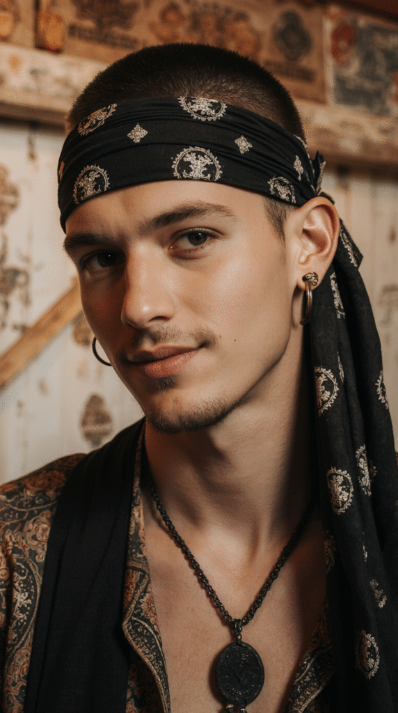 22 Pirate Hairstyles for Men 6 Buzz Cut with Bandana