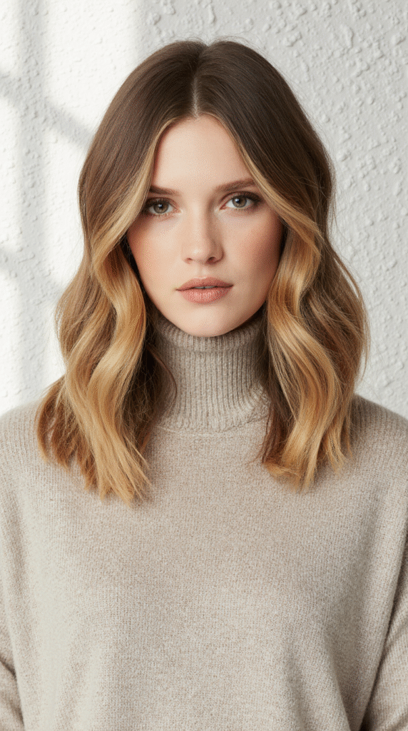 Caramel Blonde Balayage on Shoulder Length Hair