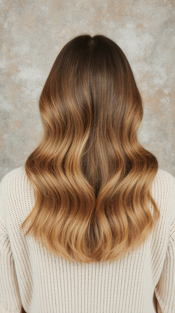 Caramel Blonde Balayage on Soft Waves