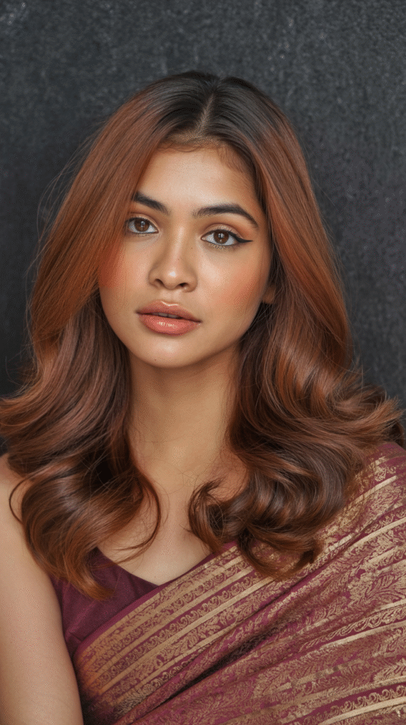 22 Flattering Hair Color Ideas for Brown Skin 6 Chestnut Brown with Subtle Copper Hues