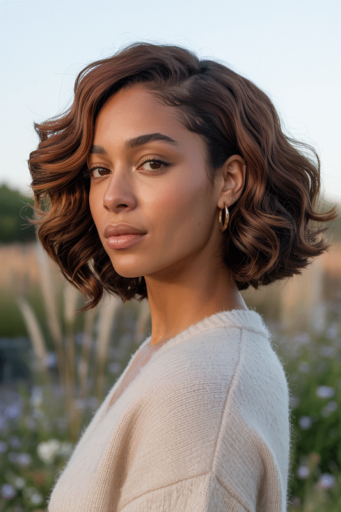 17 Trendy Brown Bob Hairstyles 5 Choppy Bob with Curtain Bangs