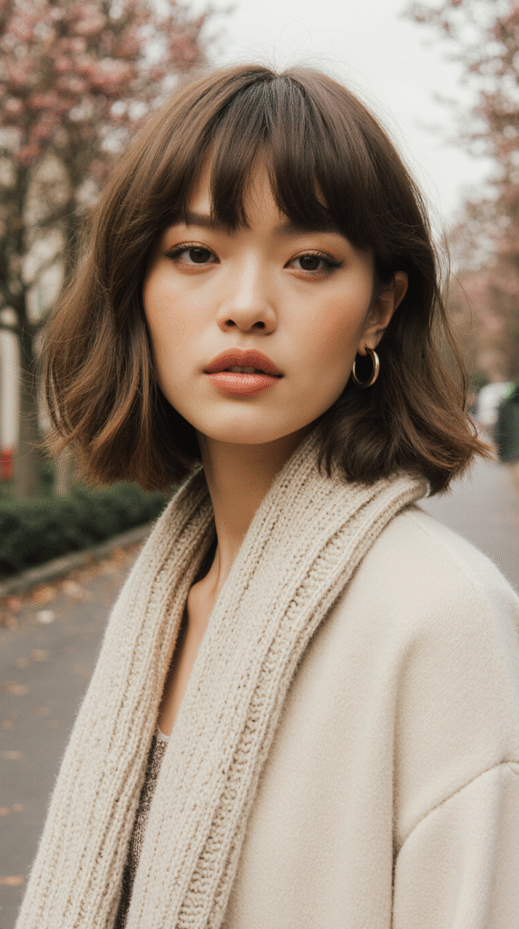 15 Lob Hairstyles for Thick Hair 5 Choppy Lob with Soft Fringes