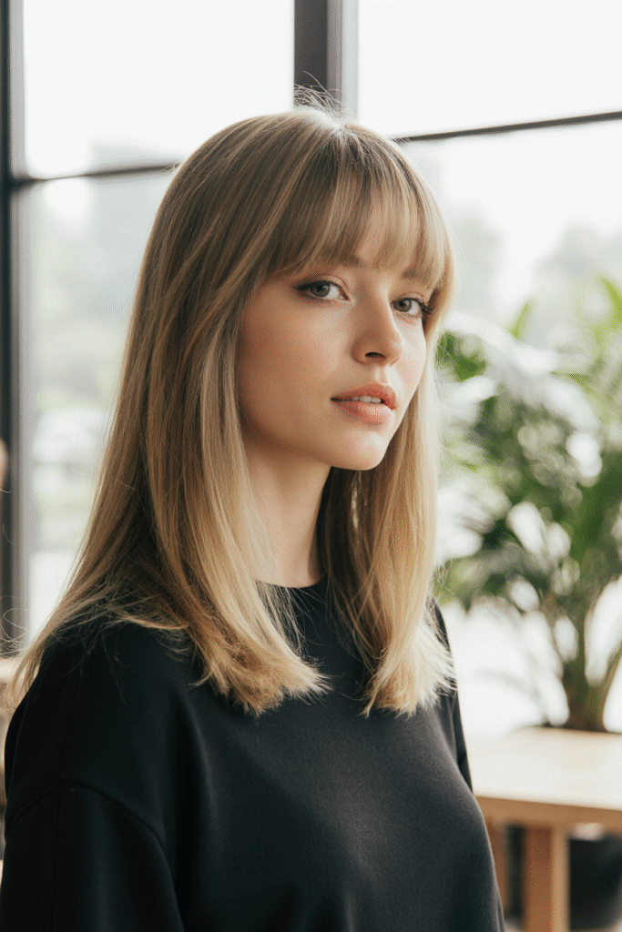 19 Flawless Fine Hair with Bangs Hairstyles 4 Classic Long Bob with Feathered Bangs