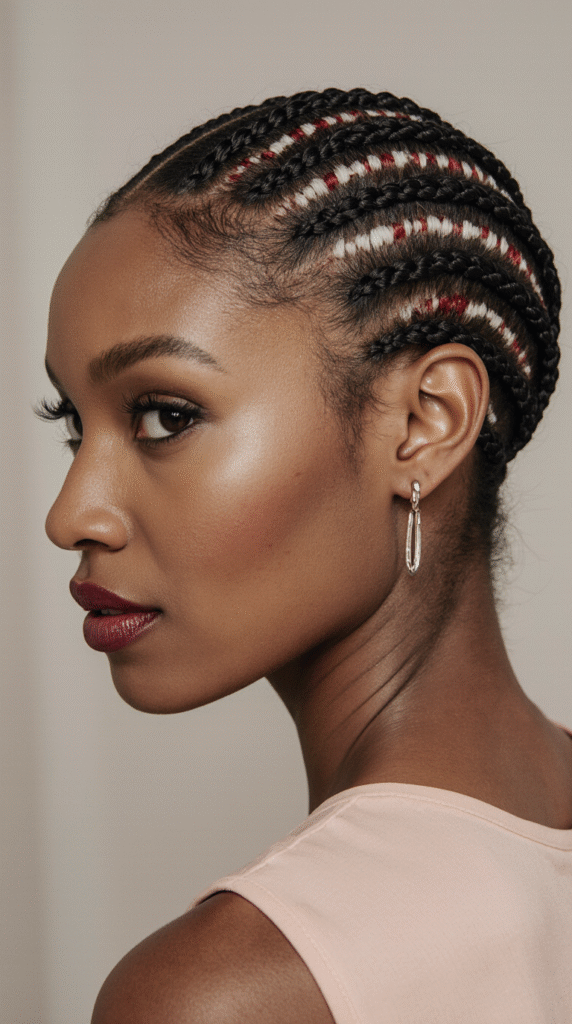 Cornrows with White and Red Highlights