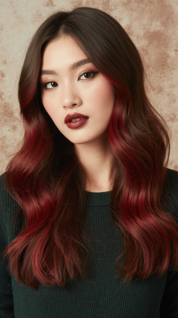 19 Winter Highlights for Brown Hair 10 Crimson Red Balayage