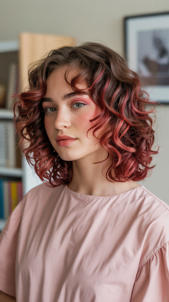 17 Cherry Cola Balayage Ideas 5 Curly Bob with Cherry Cola Pop
