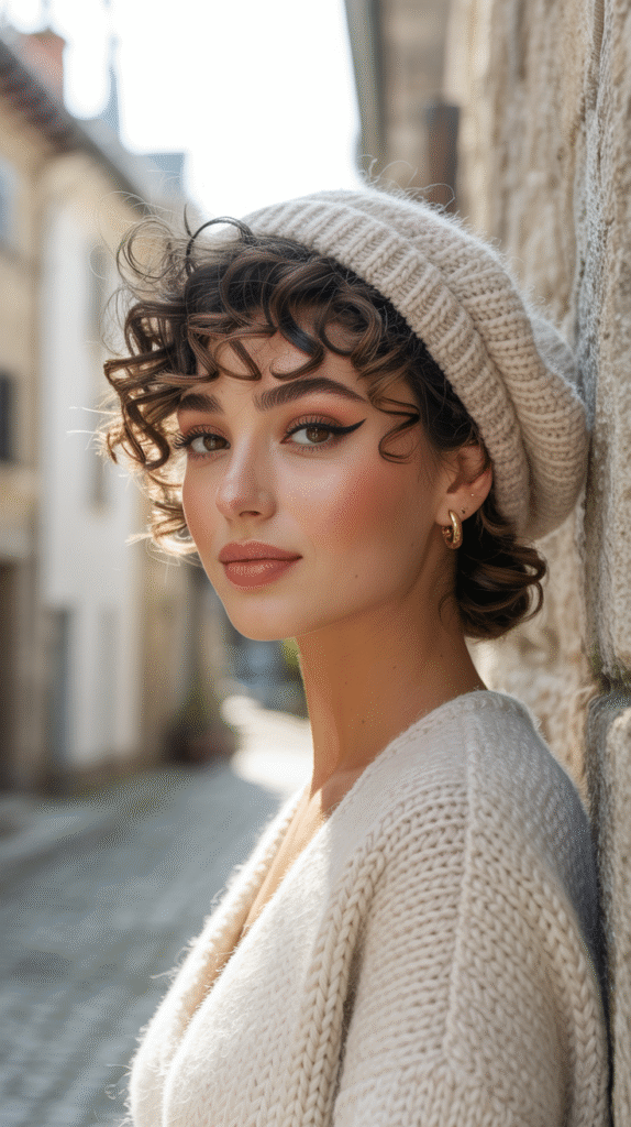 25 Mastering Beanie Hairstyles 10 Curly Bob with a Beanie