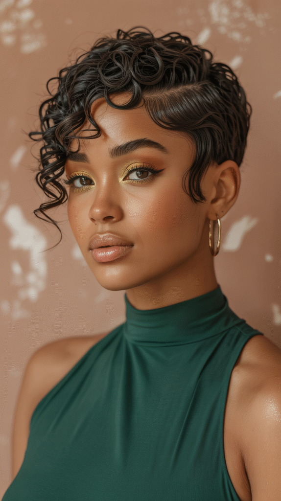 15 Trendy Pixie Hairstyles for Black Women 9 Curly Pixie with Finger Waves