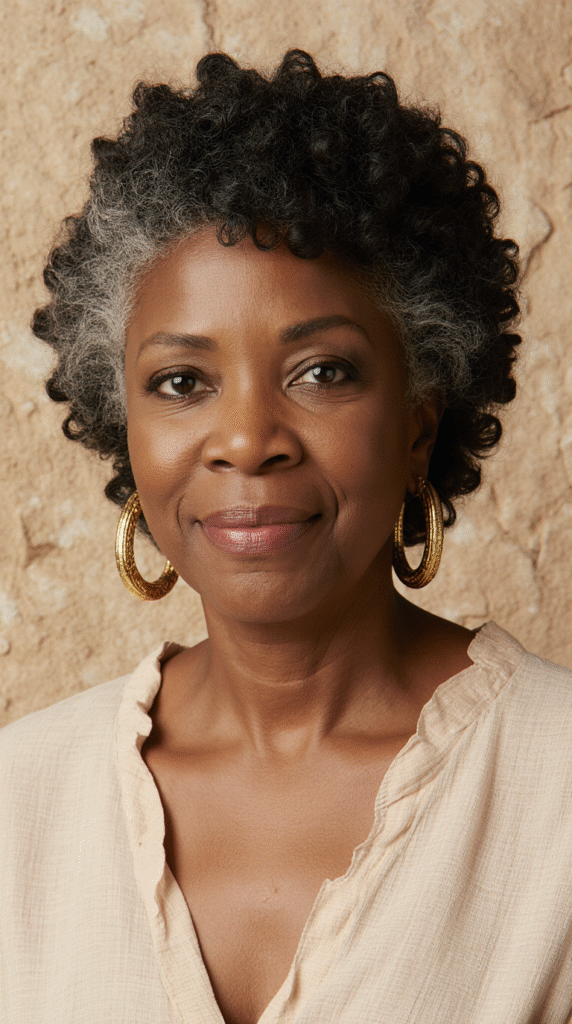 20 Older Black Women Hairstyles for Over 50 4 Curly Tapered Cut with Statement Earrings