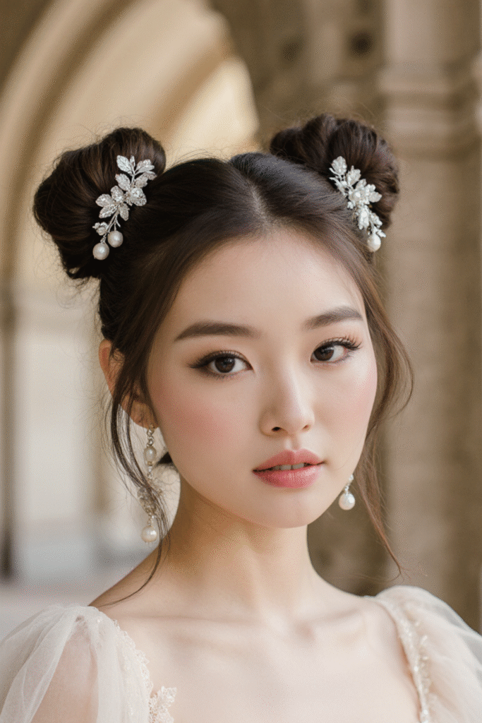 19 Fairy Hairstyles 5 Cute Double Buns with Hair Jewelry